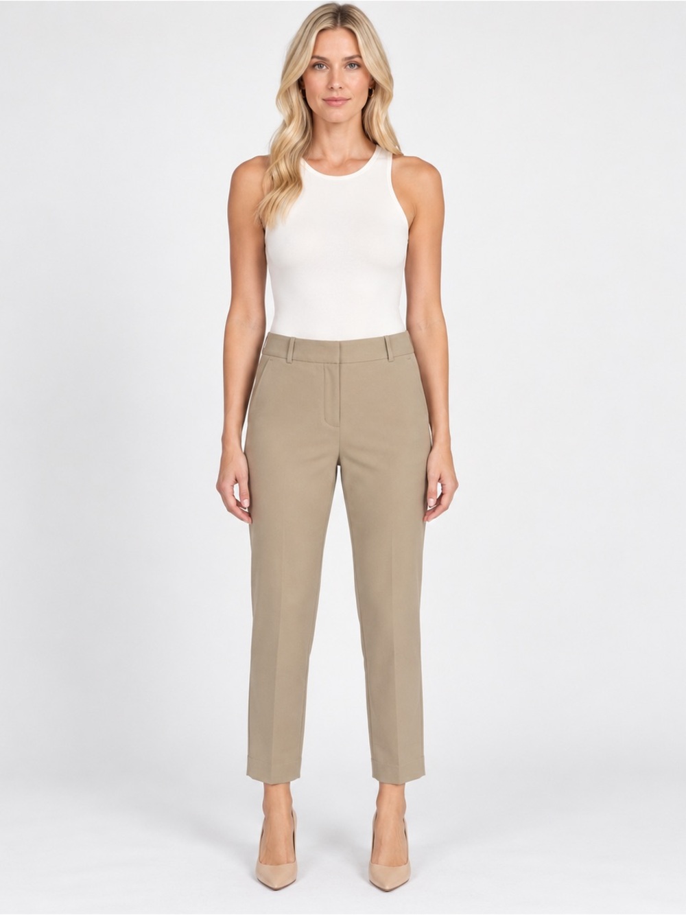 J.Crew Cameron Pants Women’s Sz 8 Tan Khaki Cropped Slim Stretch Ankle Trousers